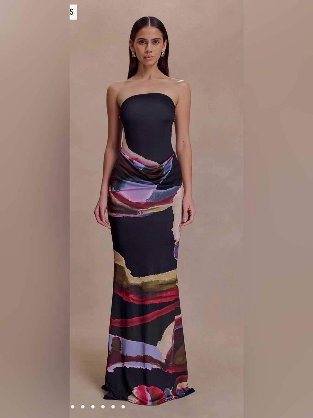 MESHKI Strapless Multi Color Abstract Print Maxi Dress